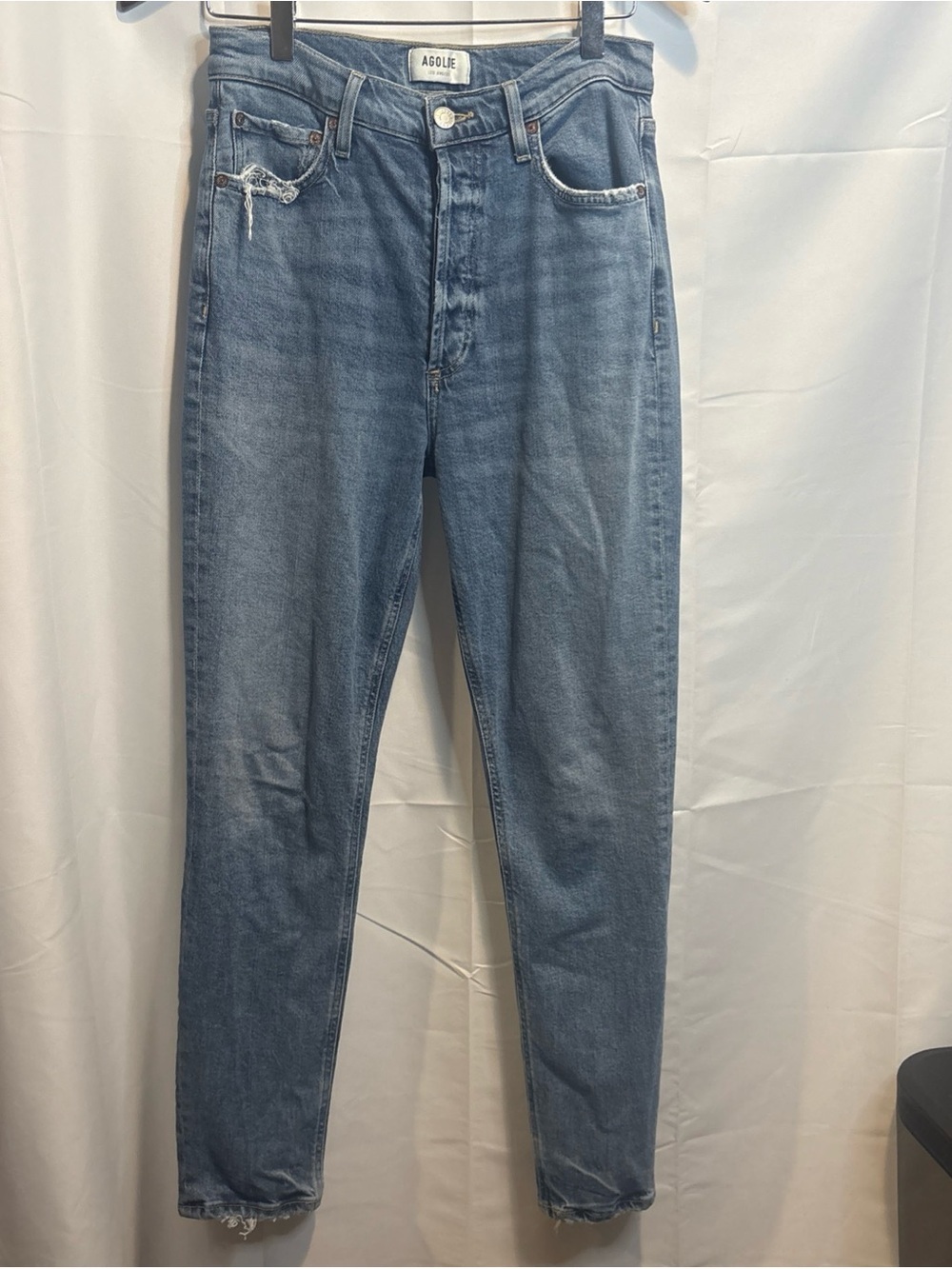 Agolde Light Blue Slim Straight Jeans with Subtle Distress